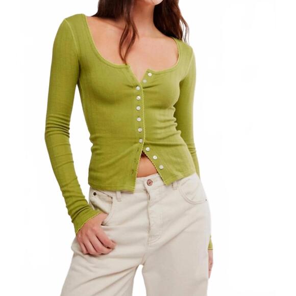 FREE PEOPLE Tops - NEW FREE PEOPLE end game pointelle long sleeve top in fresh sprouts